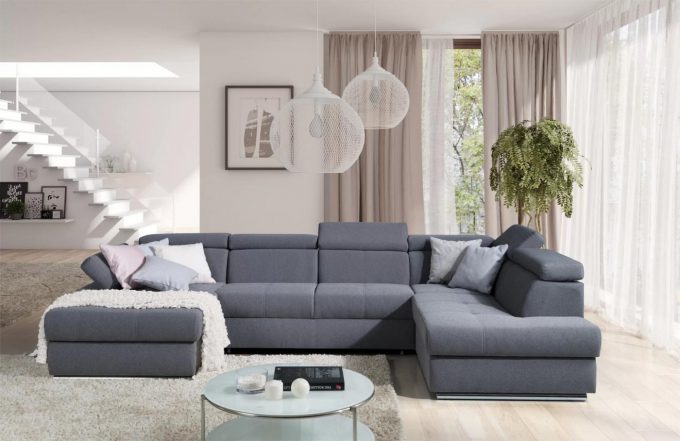 LISBONA COLTAR EXTENSIBIL COLT DREAPTA 341 x 200 x 175 GRI-ALBASTRU SOLAR96 ZONA DORMIT 274 X 130 PSZ