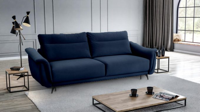 SELINA CANAPEA EXTENSIBILA 252 X 108 ALBASTRU STOFA MATT VELVET 79 ZONA DE DORMIT 200 X 145