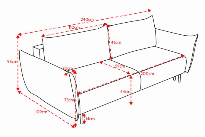ADEL CANAPEA EXTENSIBILA 240 X 109 GRI ELMA-08 ZONA DE DORMIT 200 X 142 LSK